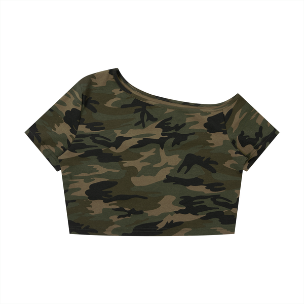 Waran Women’s Camo Off-Shoulder Crop T-Shirt