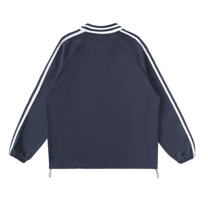 Waran Contrast Striped Lapel Collar Sweatshirt