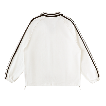 Waran Contrast Striped Lapel Collar Sweatshirt