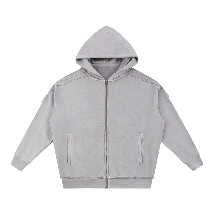 Waran Snow Washed Tape Raw Edge Zip Hoodie 420GSM