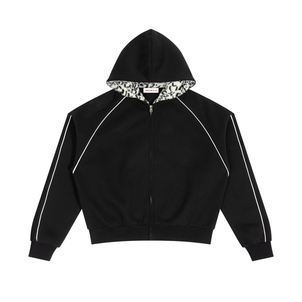 Waran Unisex Boxy Fleece Piping Full Zip Hoodie