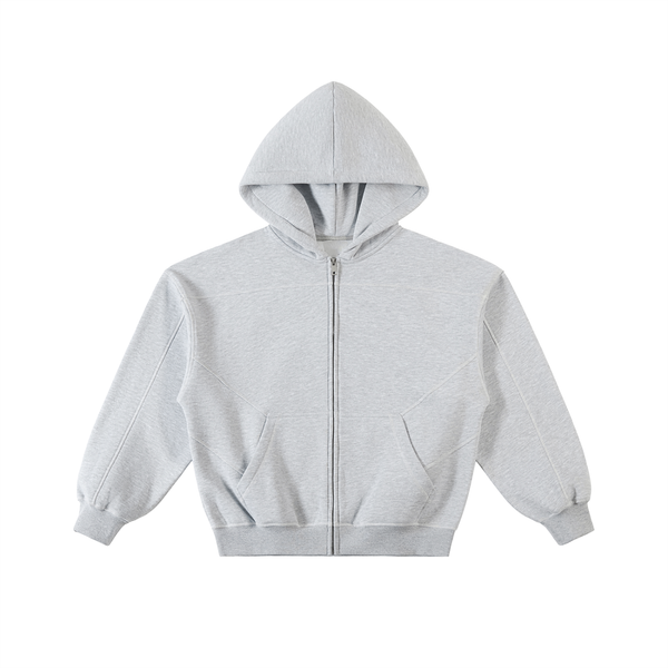 Waran Contrast-Stitched Boxy Fleece Zip Hoodie