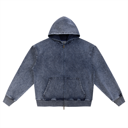 Waran Snow Wash Oversized Zip-Up Hoodie