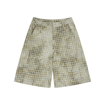 Waran Unisex Vintage Wash Plaid Shorts