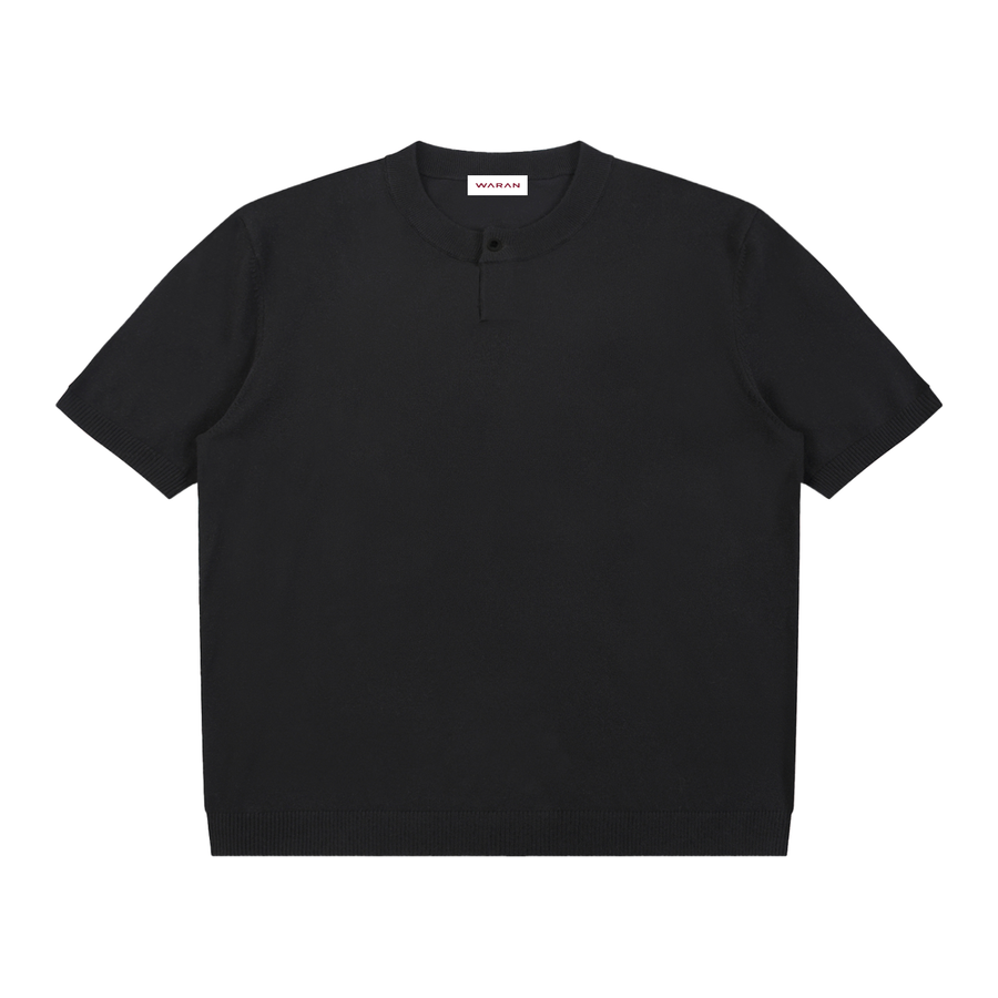 Waran Cotton Knit Short Sleeve Henley T-Shirt