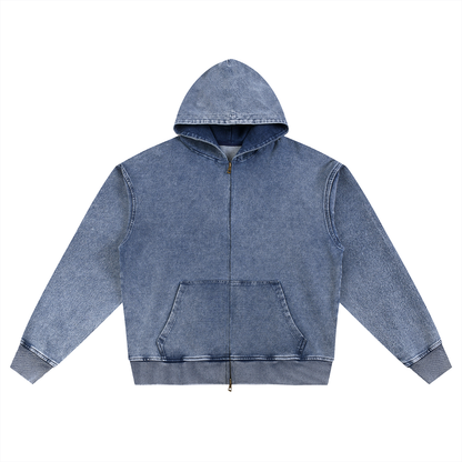 Waran Snow Wash Oversized Zip-Up Hoodie