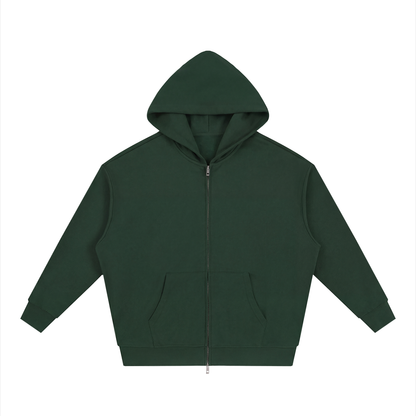 Unisex Loose Solid Full Zip Hoodie