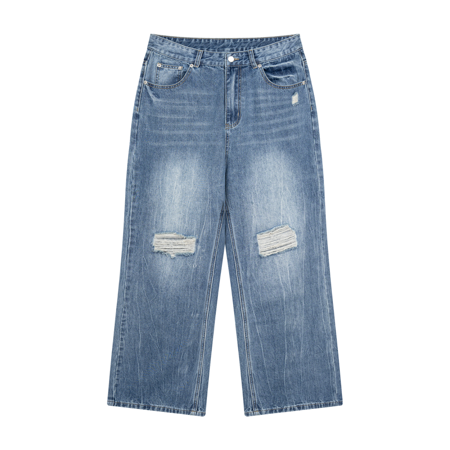 Waran Men's Distressed Straight Leg Denim Jeans