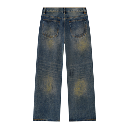 Men's Vintage Wash Wide Leg Denim Jeans
