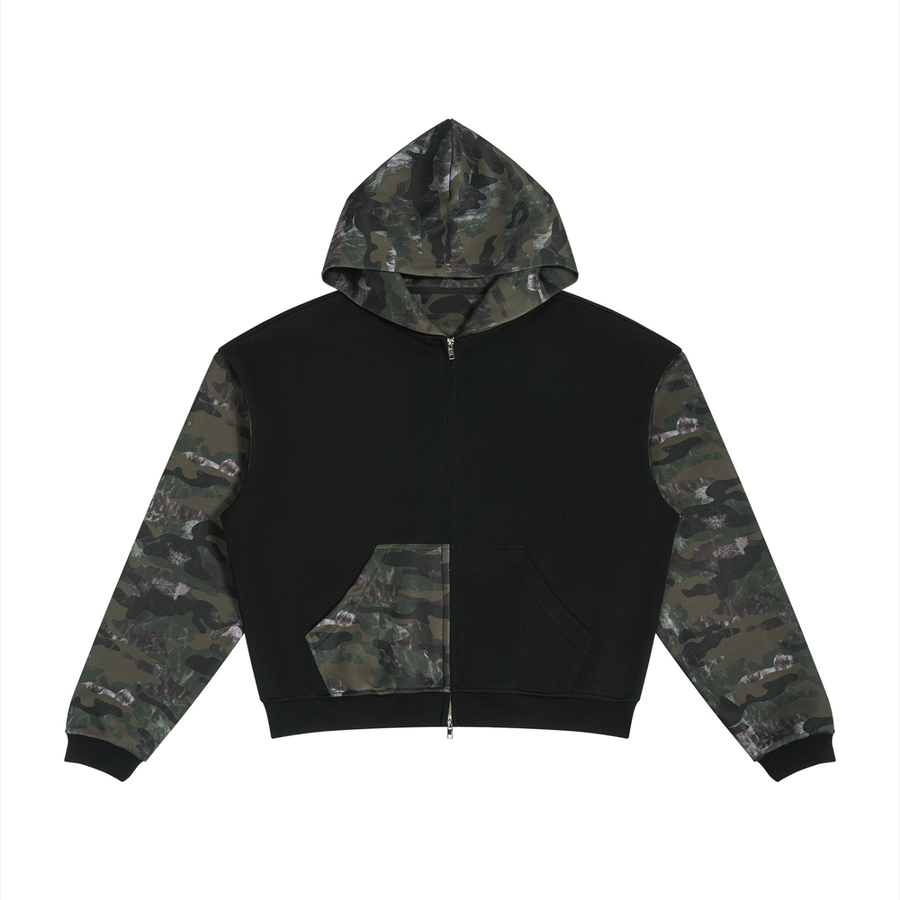 Waran Unisex Colorblock Camo Full Zip Boxy Hoodie