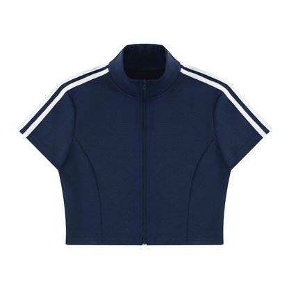Women's Cropped Full Zip Short Sleeve T-Shirt
