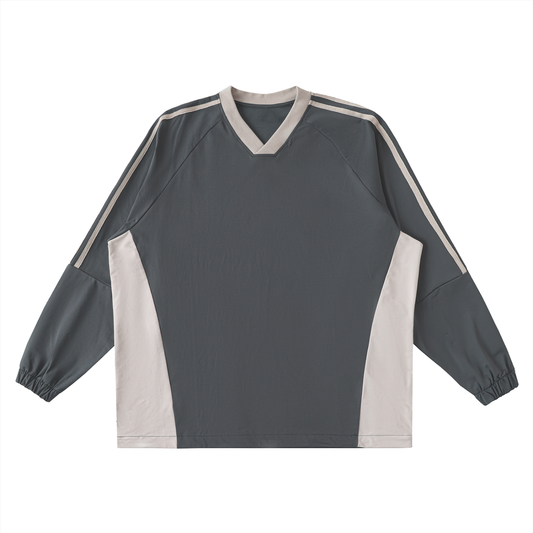 Color-Block V-Neck Long-Sleeve T-Shirt