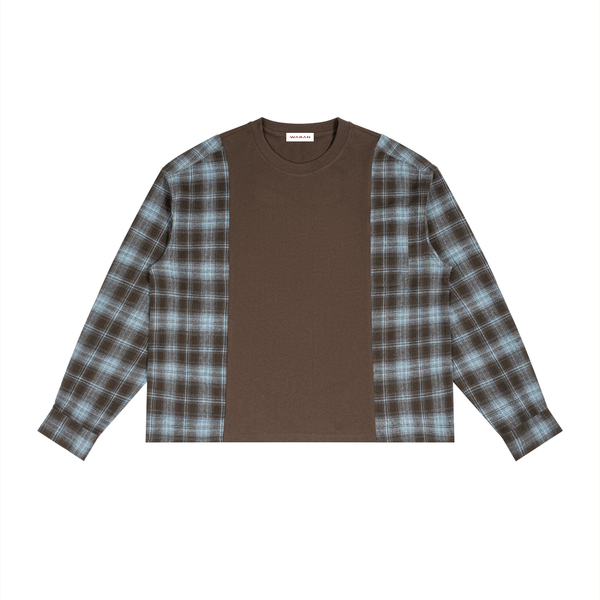 Waran Unisex Plaid Panel Long Sleeve T-Shirt