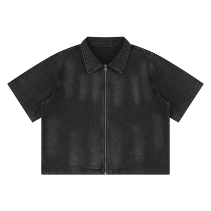 Unisex Vintage Washed Full-Zip Denim Shirt