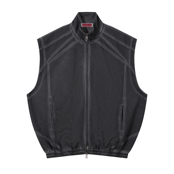 Waran Unisex Vintage Wash Mesh Full-Zip Vest