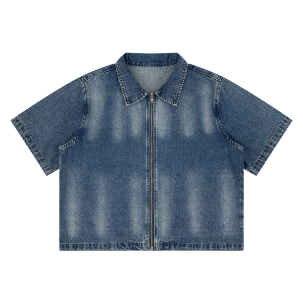 Waran Unisex Vintage Washed Full-Zip Denim Shirt 285GSM