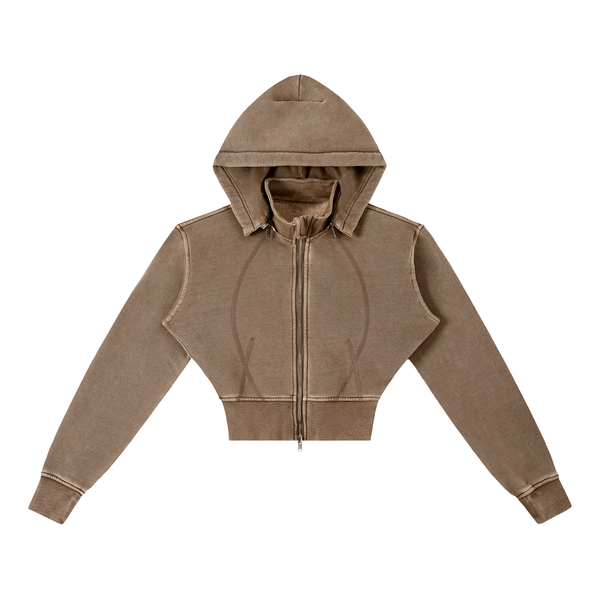 Sweat à capuche court en molleton délavé de style vintage