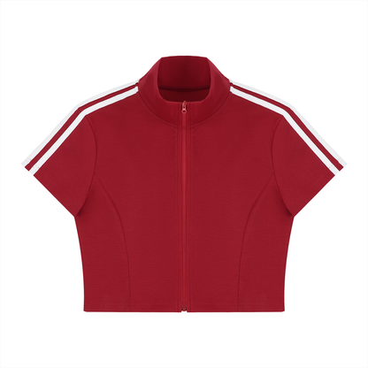 Women's Cropped Full Zip Short Sleeve T-Shirt