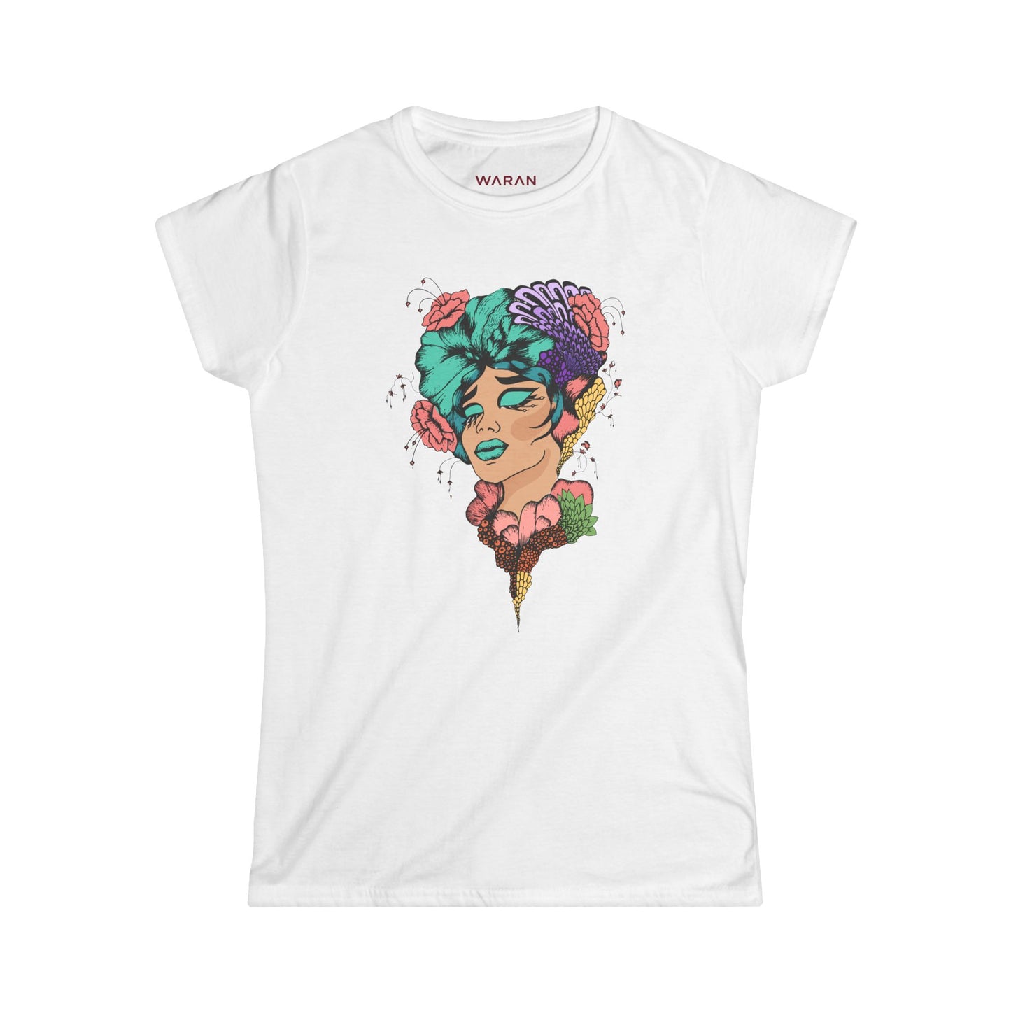 Floral Brainwave Women's Tee — Vibrant Surreal Portrait Graphic Shirt