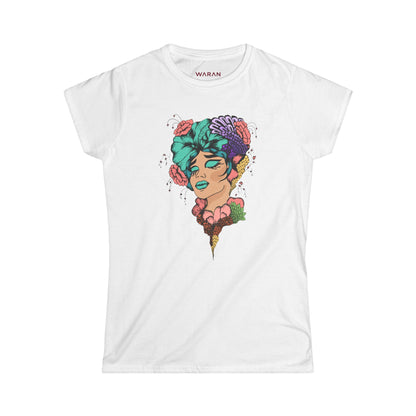 Floral Brainwave Women's Tee — Vibrant Surreal Portrait Graphic Shirt