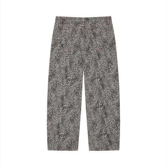 Unisex Vintage Wash Leopard Wide Leg Jeans