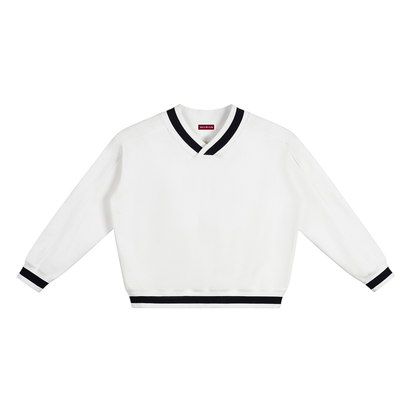 Waran V-Neck Contrast Collar Boxy Sweatshirt