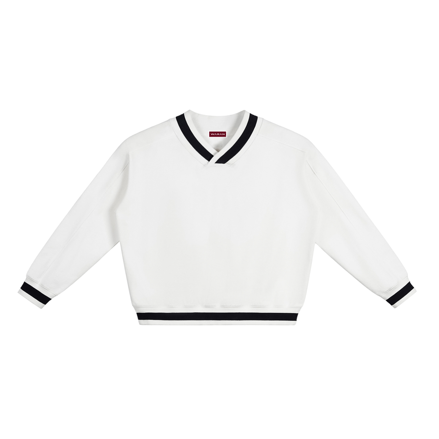 Waran V-Neck Contrast Collar Boxy Sweatshirt 380GSM