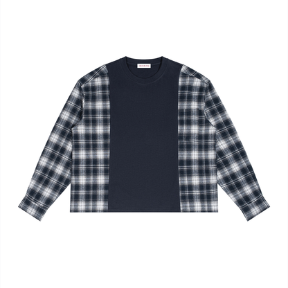 Unisex Plaid Panel Long Sleeve T-Shirt