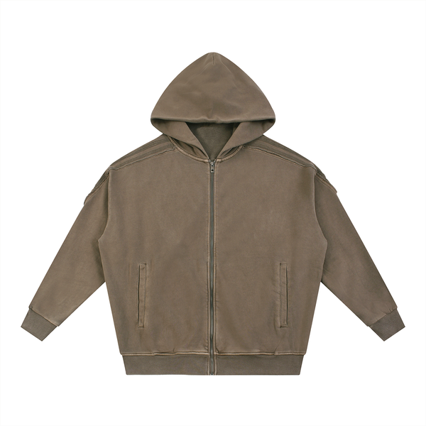 Waran Snow Washed Tape Raw Edge Zip Hoodie