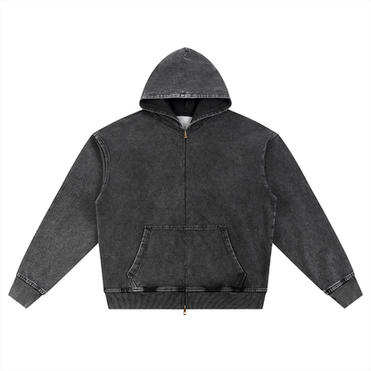 Waran Snow Wash Oversized Zip-Up Hoodie