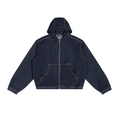 Men's Boxy Vintage Wash Hooded Denim Jacket