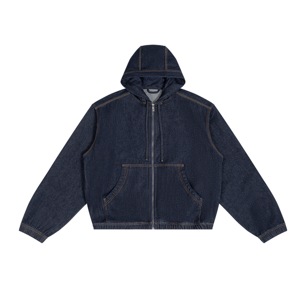 Waran Men’s Boxy Vintage Wash Hooded Denim Jacket