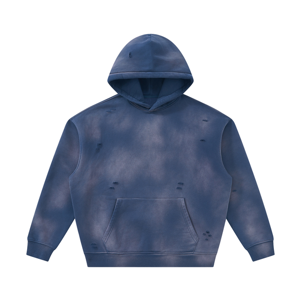 Sweat à capuche unisexe en polaire délavée et effilochée 350 g/m²