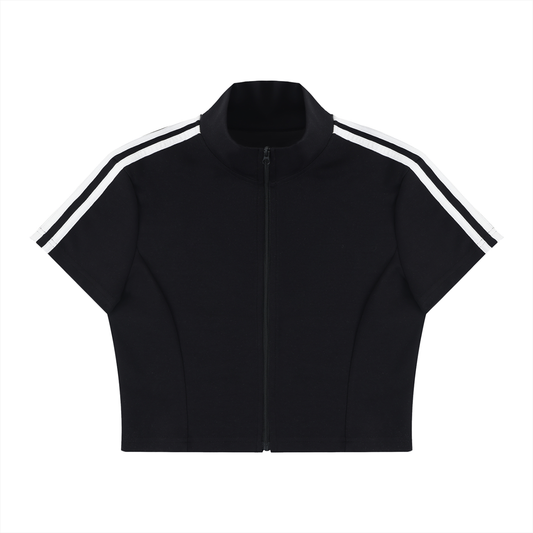 Women's Cropped Full Zip Short Sleeve T-Shirt 220GSM