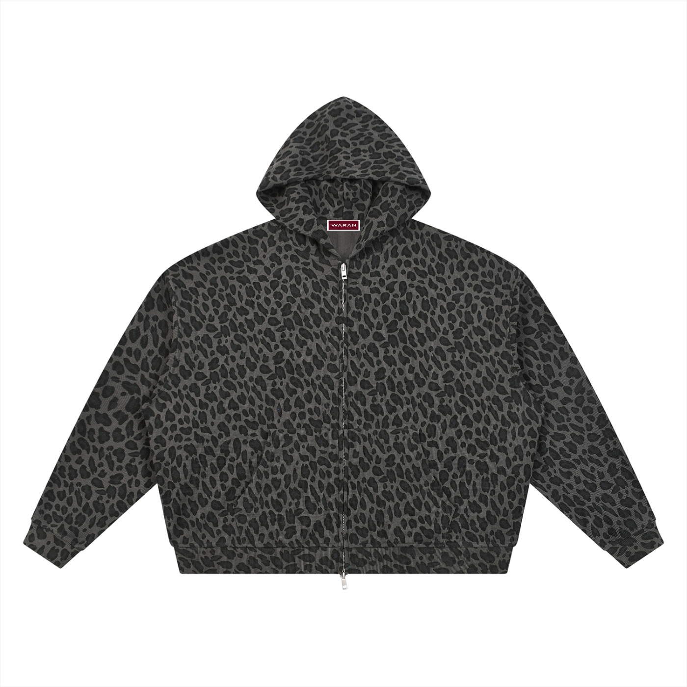 Unisex Leopard Print Waffle Full Zip Hoodie