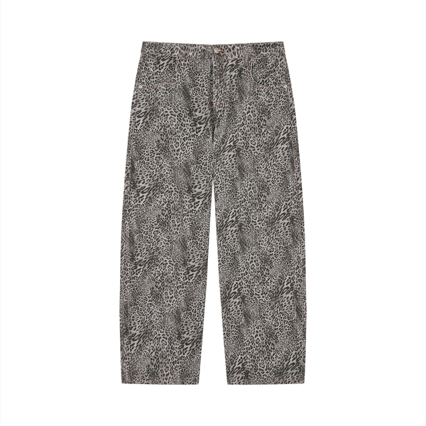Jeans unisexe coupe large délavé imprimé léopard