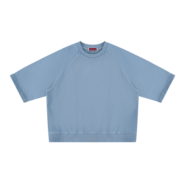 Sweat-shirt unisexe à manches courtes coupe carrée délavé vintage