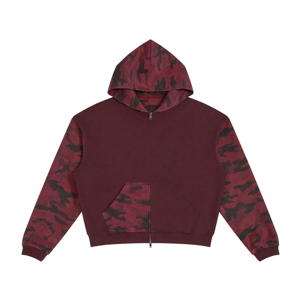 Waran Unisex Colorblock Camo Full Zip Boxy Hoodie