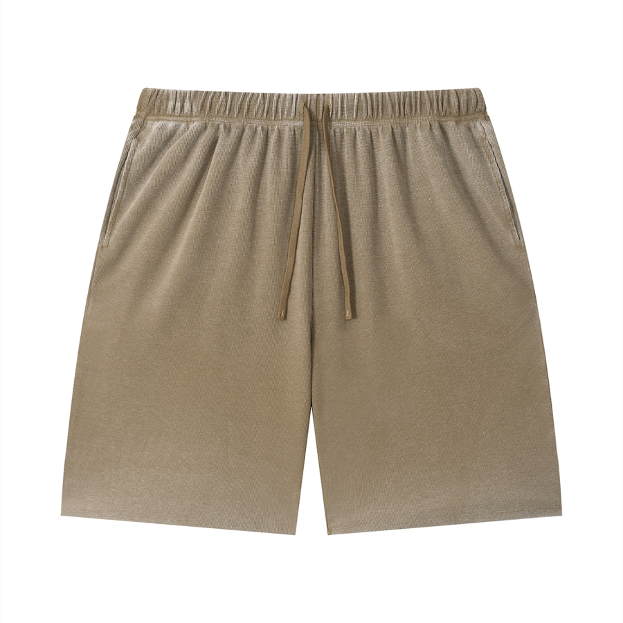 Waran Unisex Vintage Wash Sunfade Waffle Raw Hem Shorts