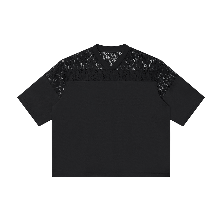 Waran Unisex Lace Paneling V-Neck T-Shirt