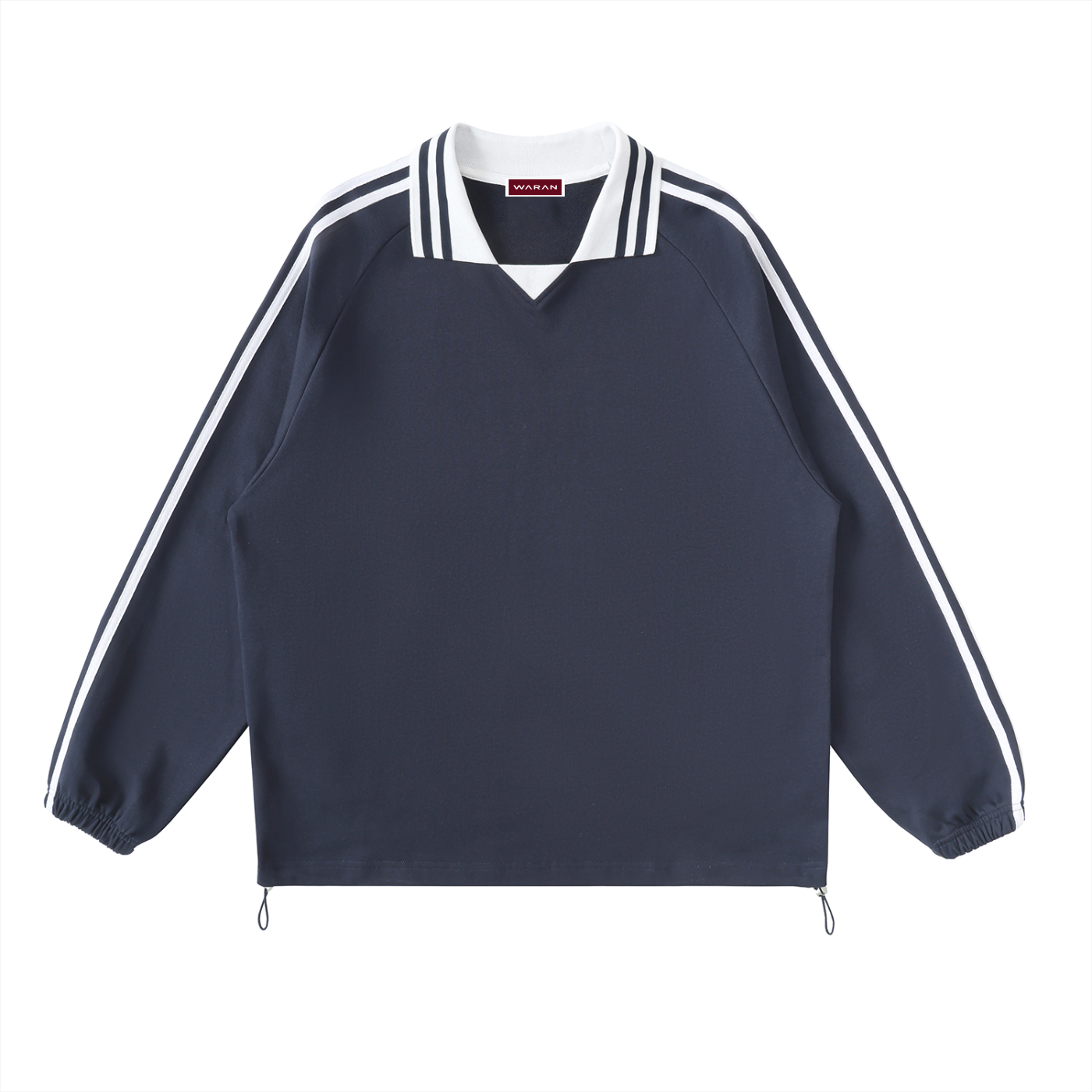 Waran Contrast Striped Lapel Collar Sweatshirt