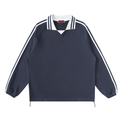 Waran Contrast Striped Lapel Collar Sweatshirt