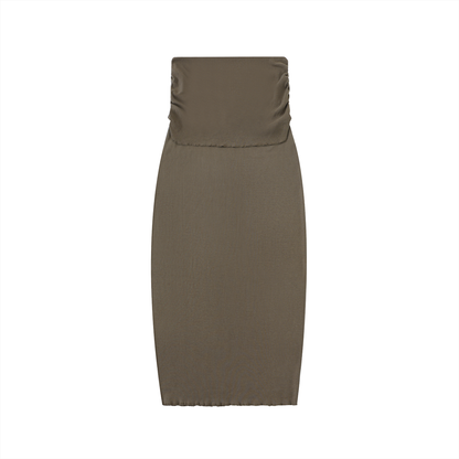 Dyed Washed Straight Hip-Hugging Slim Maxi Skirt