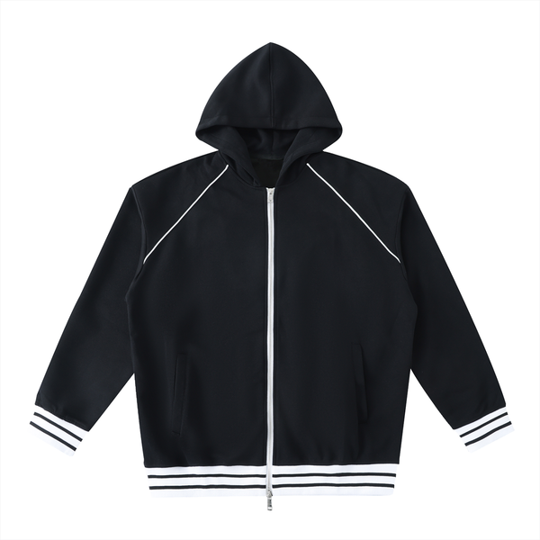 Sweat à capuche zippé à liseré rayé 380 g/m²