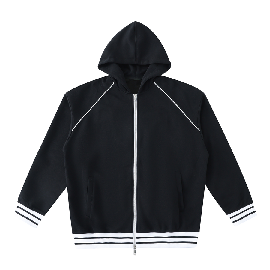 Waran Striped Trim Zip-Up Hoodie 380GSM