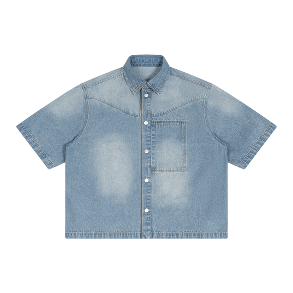 Waran Unisex Vintage Wash Boxy Short Denim Shirt