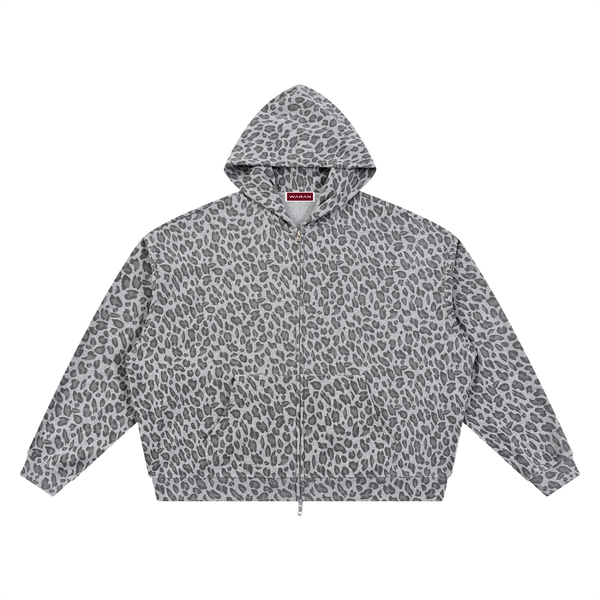 Waran Unisex Leopard Print Waffle Full Zip Hoodie