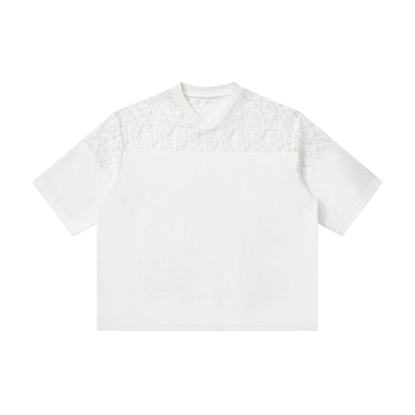 Waran Unisex Lace Paneling V-Neck T-Shirt