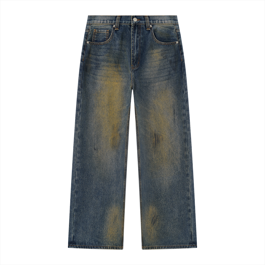 Waran Men’s Vintage Wash Wide Leg Denim Jeans