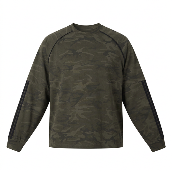 T-shirt unisexe ample à manches longues imprimé camouflage